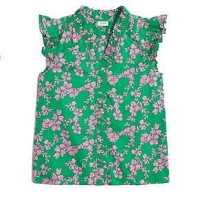 NWOT Sleeveless Ruffle Top Emerald and Pink Floral Print Size Small